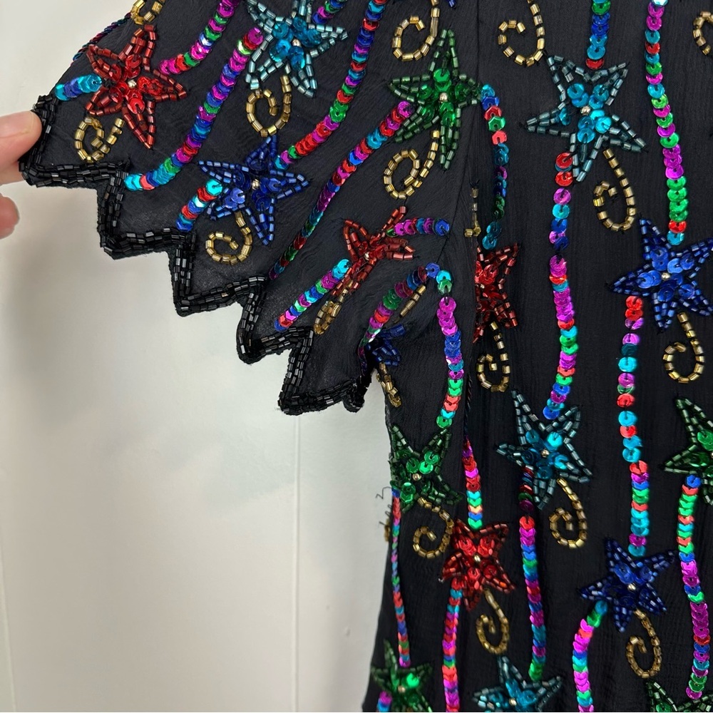 Vintage Beaded Sequin Star Top M - Picture 4 of 11